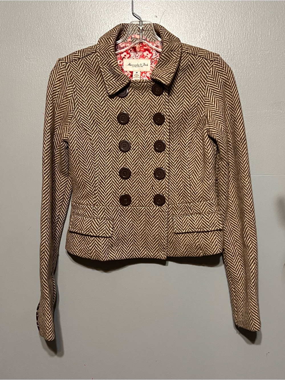 Abercrombie & Fitch Herringbone Tweed Blazer Wool Blend Double Breasted Medium